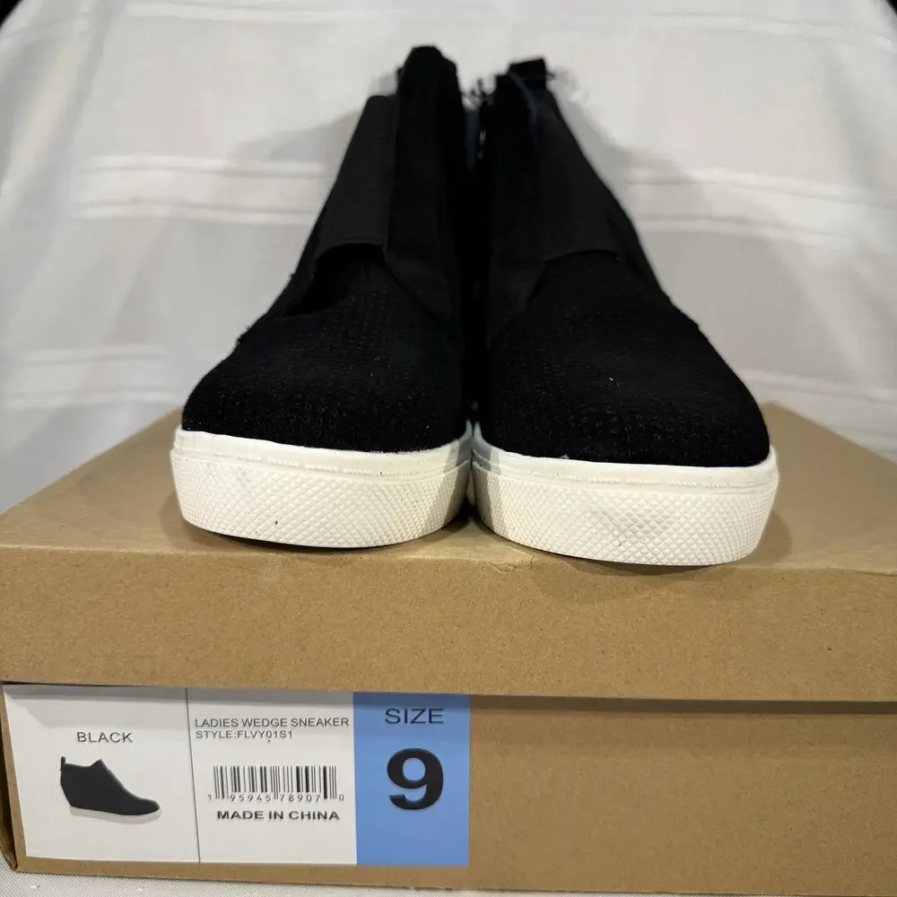 Steve Madden Black Wedge Sneakers Womens Size Eight New In Box‎